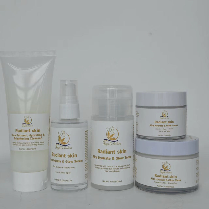 Rice-Based Skincare Routine Kit with Cleanser - Hydrating, Anti-Aging, Skin Repair Formula for Radiant, Smooth Complexion