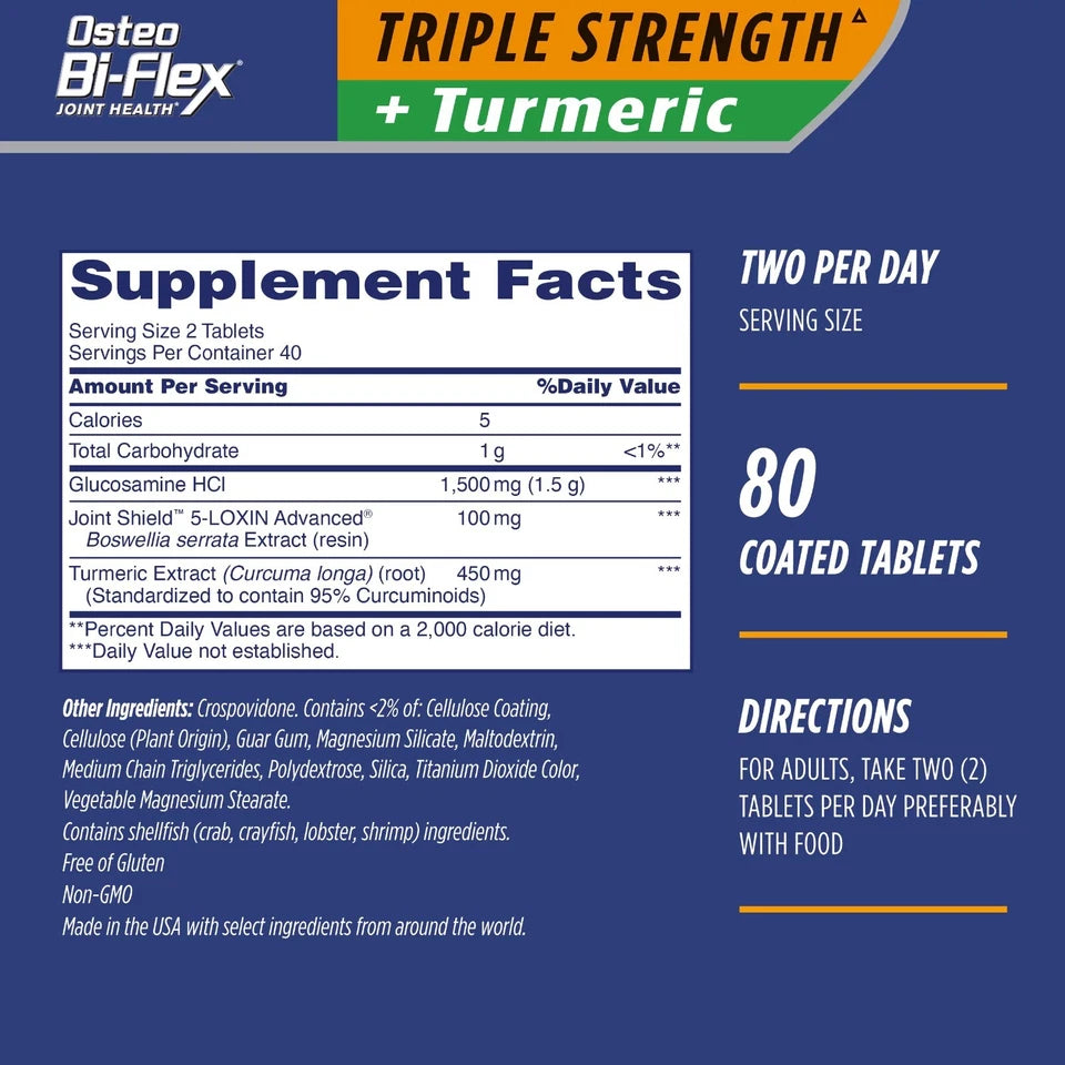 Osteo Bi-Flex Triple Strength Glucosamine + Turmeric + Joint Shield 80 tabs