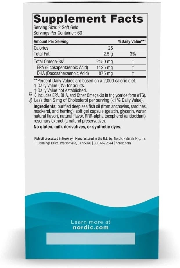 Nordic Naturals Ultimate Omega 2X LemonFish Oil EPA DHA 2150mg 120ct